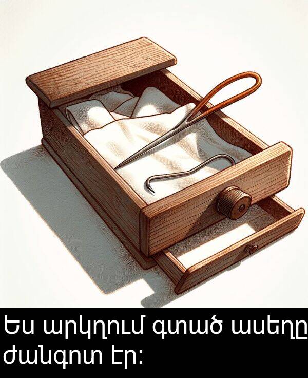 գտած: Ես արկղում գտած ասեղը ժանգոտ էր։