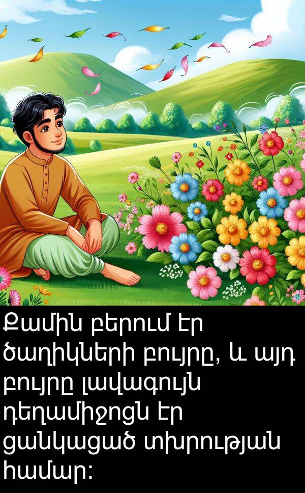 բերում: Քամին բերում էր ծաղիկների բույրը, և այդ բույրը լավագույն դեղամիջոցն էր ցանկացած տխրության համար։