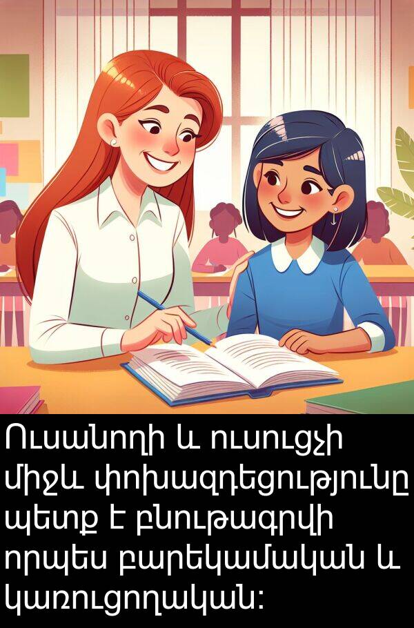 բնութագրվի: Ուսանողի և ուսուցչի միջև փոխազդեցությունը պետք է բնութագրվի որպես բարեկամական և կառուցողական: