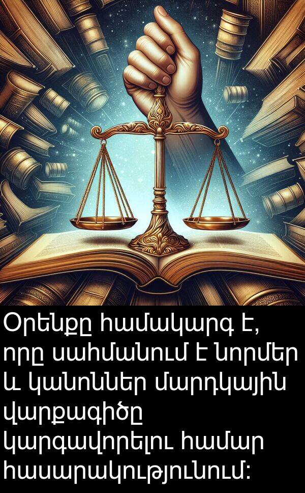 մարդկային: Օրենքը համակարգ է, որը սահմանում է նորմեր և կանոններ մարդկային վարքագիծը կարգավորելու համար հասարակությունում: