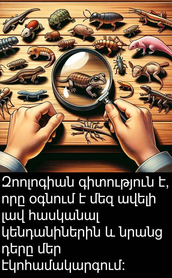 օգնում: Զոոլոգիան գիտություն է, որը օգնում է մեզ ավելի լավ հասկանալ կենդանիներին և նրանց դերը մեր էկոհամակարգում:
