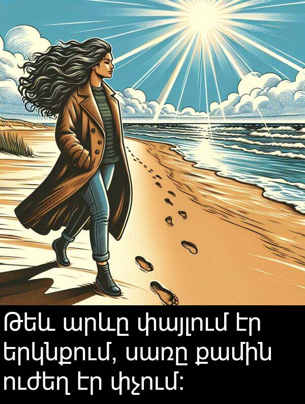 քամին: Թեև արևը փայլում էր երկնքում, սառը քամին ուժեղ էր փչում։