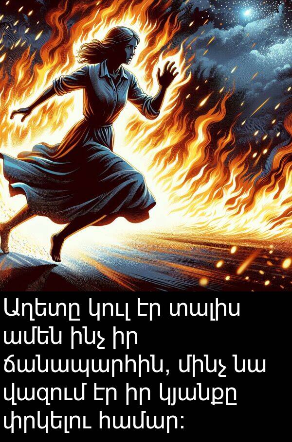 փրկելու: Աղետը կուլ էր տալիս ամեն ինչ իր ճանապարհին, մինչ նա վազում էր իր կյանքը փրկելու համար: