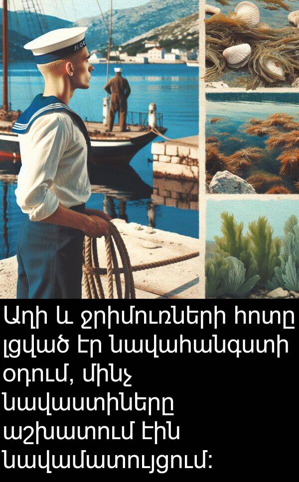 օդում: Աղի և ջրիմուռների հոտը լցված էր նավահանգստի օդում, մինչ նավաստիները աշխատում էին նավամատույցում: