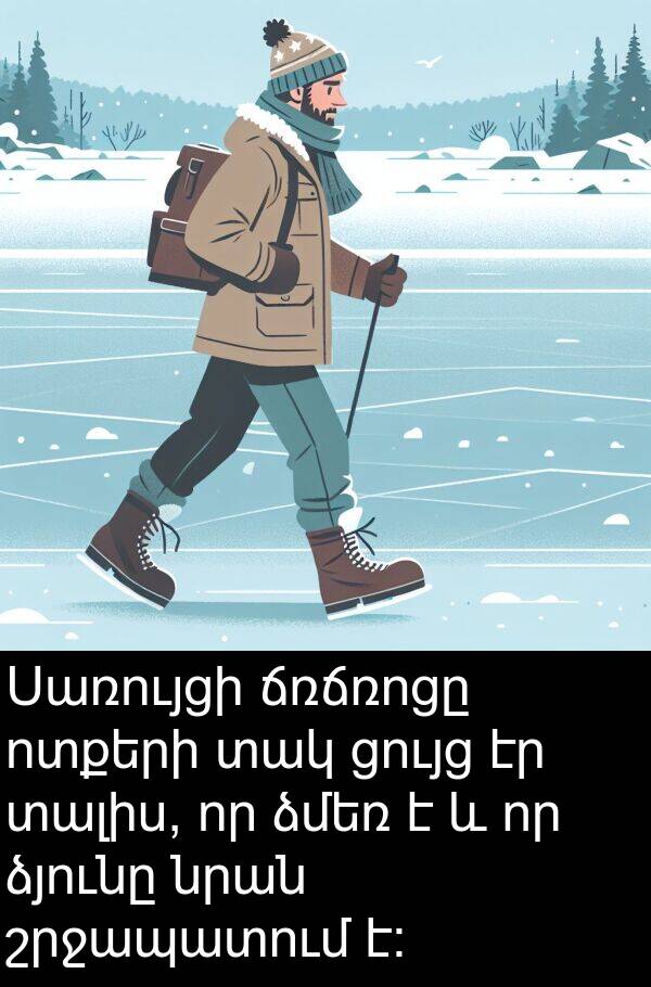 ճռճռոցը: Սառույցի ճռճռոցը ոտքերի տակ ցույց էր տալիս, որ ձմեռ է և որ ձյունը նրան շրջապատում է։