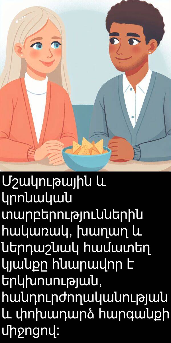 հնարավոր: Մշակութային և կրոնական տարբերություններին հակառակ, խաղաղ և ներդաշնակ համատեղ կյանքը հնարավոր է երկխոսության, հանդուրժողականության և փոխադարձ հարգանքի միջոցով: