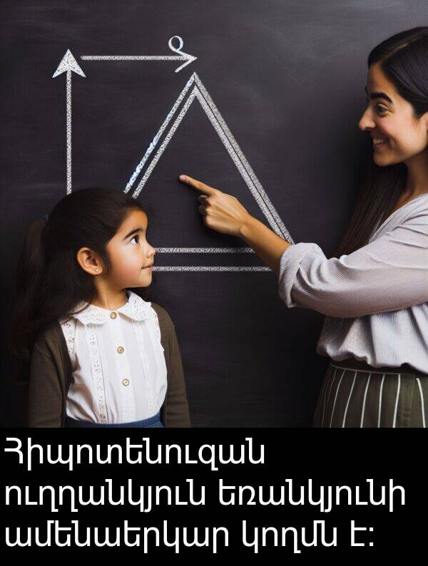 կողմն: Հիպոտենուզան ուղղանկյուն եռանկյունի ամենաերկար կողմն է։