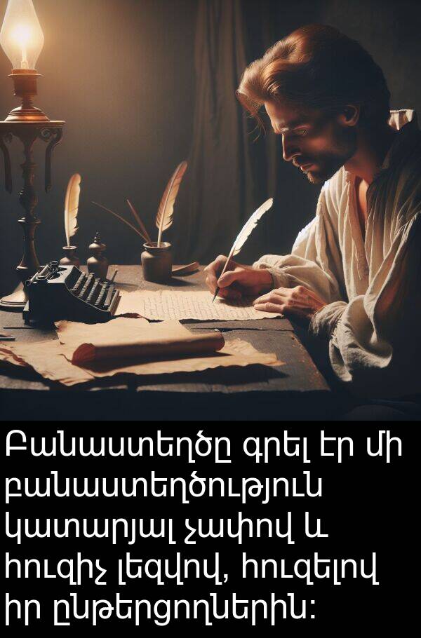 ընթերցողներին։: Բանաստեղծը գրել էր մի բանաստեղծություն կատարյալ չափով և հուզիչ լեզվով, հուզելով իր ընթերցողներին։