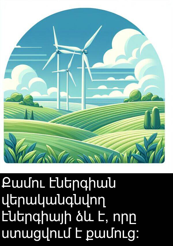 էներգիայի: Քամու էներգիան վերականգնվող էներգիայի ձև է, որը ստացվում է քամուց: