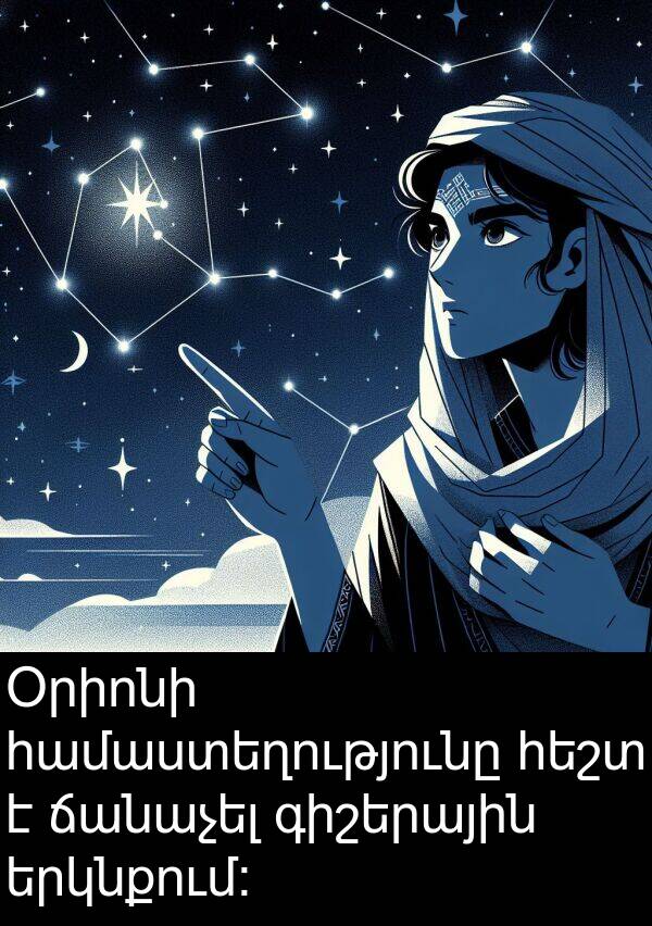 ճանաչել: Օրիոնի համաստեղությունը հեշտ է ճանաչել գիշերային երկնքում: