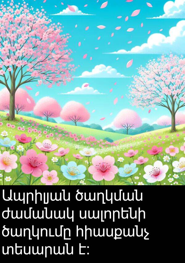 ժամանակ: Ապրիլյան ծաղկման ժամանակ սալորենի ծաղկումը հիասքանչ տեսարան է։