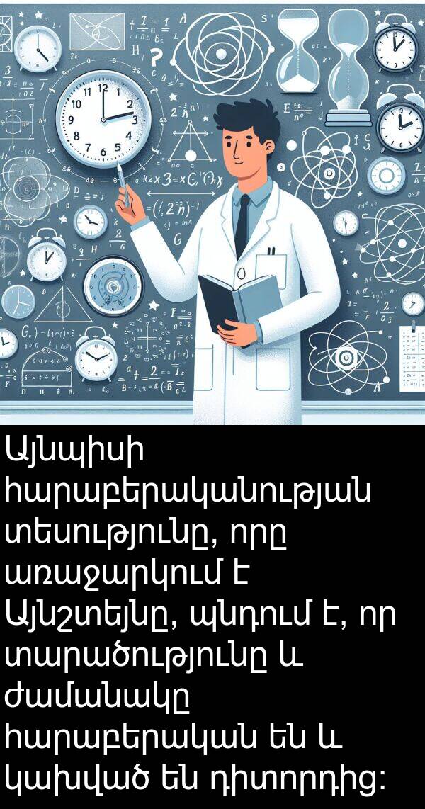 տարածությունը: Այնպիսի հարաբերականության տեսությունը, որը առաջարկում է Այնշտեյնը, պնդում է, որ տարածությունը և ժամանակը հարաբերական են և կախված են դիտորդից: