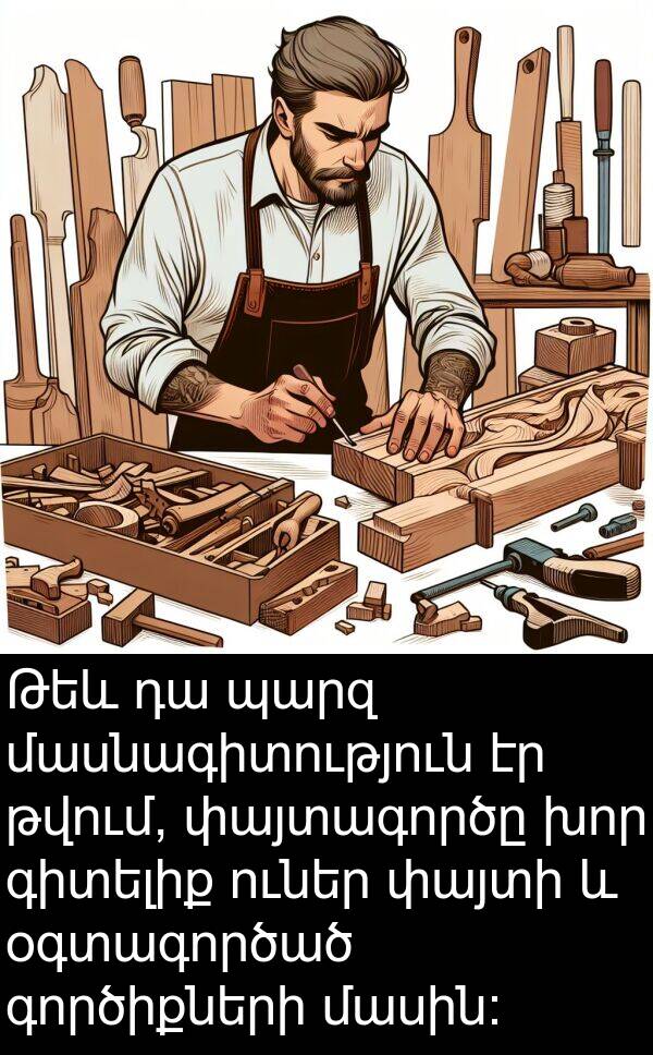 գործիքների: Թեև դա պարզ մասնագիտություն էր թվում, փայտագործը խոր գիտելիք ուներ փայտի և օգտագործած գործիքների մասին: