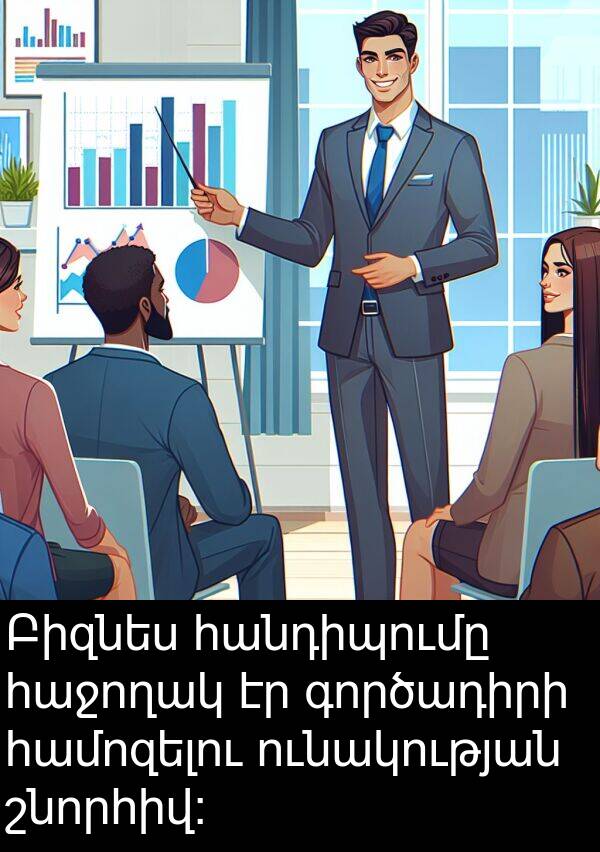 գործադիրի: Բիզնես հանդիպումը հաջողակ էր գործադիրի համոզելու ունակության շնորհիվ: