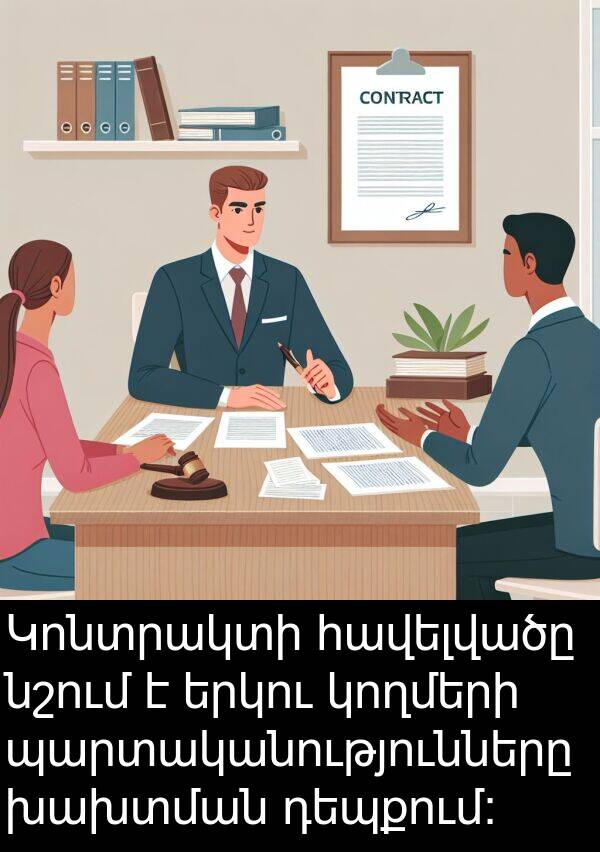 խախտման: Կոնտրակտի հավելվածը նշում է երկու կողմերի պարտականությունները խախտման դեպքում: