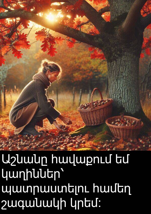 շագանակի: Աշնանը հավաքում եմ կաղիններ՝ պատրաստելու համեղ շագանակի կրեմ։