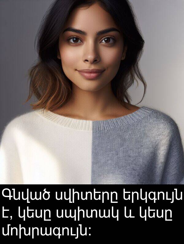 սպիտակ: Գնված սվիտերը երկգույն է, կեսը սպիտակ և կեսը մոխրագույն: