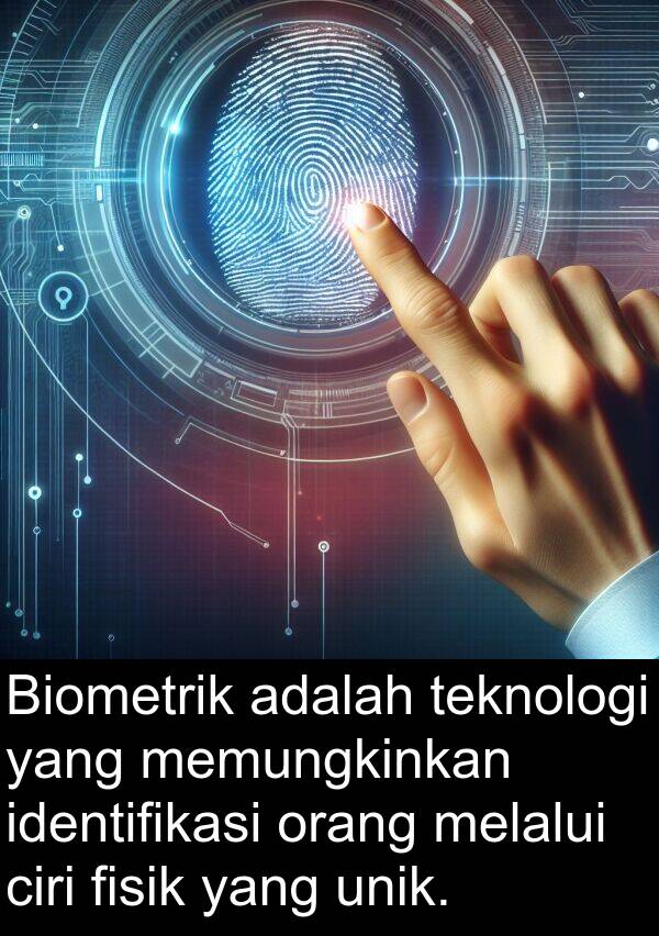 teknologi: Biometrik adalah teknologi yang memungkinkan identifikasi orang melalui ciri fisik yang unik.