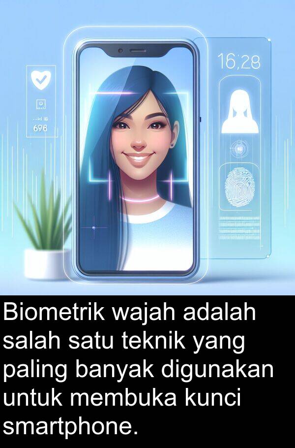 teknik: Biometrik wajah adalah salah satu teknik yang paling banyak digunakan untuk membuka kunci smartphone.
