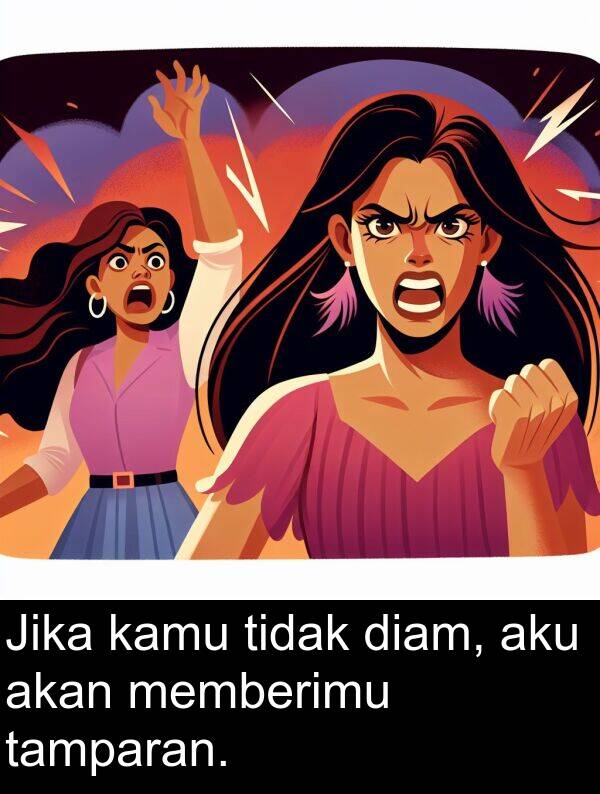 tamparan: Jika kamu tidak diam, aku akan memberimu tamparan.