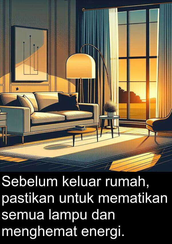 energi: Sebelum keluar rumah, pastikan untuk mematikan semua lampu dan menghemat energi.