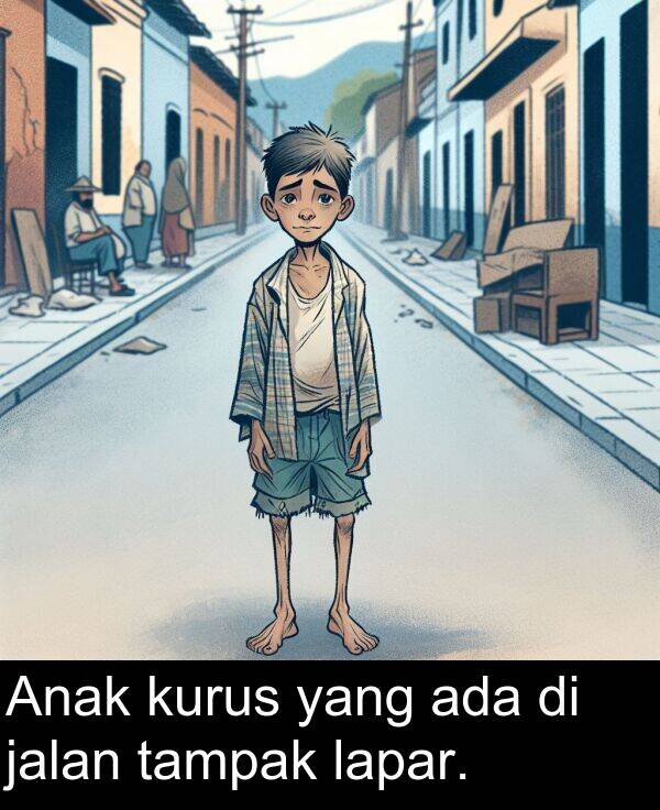 lapar: Anak kurus yang ada di jalan tampak lapar.