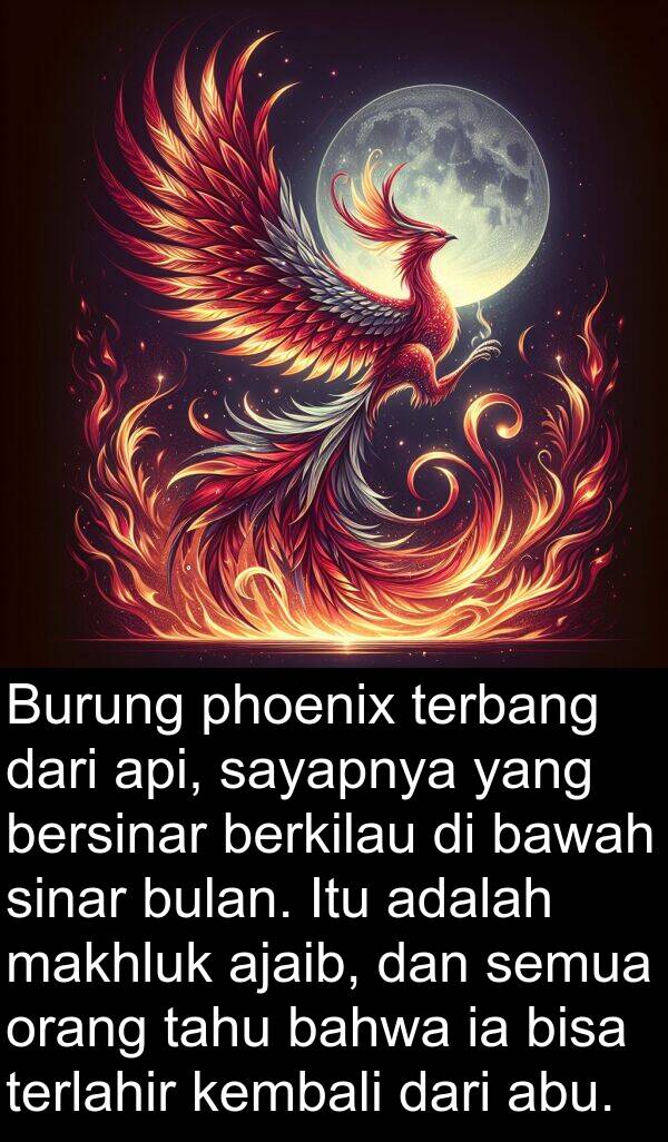 sayapnya: Burung phoenix terbang dari api, sayapnya yang bersinar berkilau di bawah sinar bulan. Itu adalah makhluk ajaib, dan semua orang tahu bahwa ia bisa terlahir kembali dari abu.
