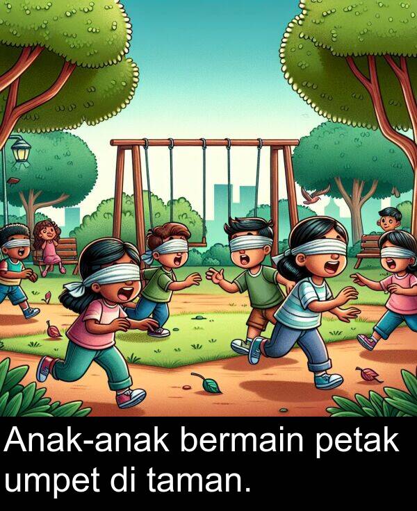 taman: Anak-anak bermain petak umpet di taman.