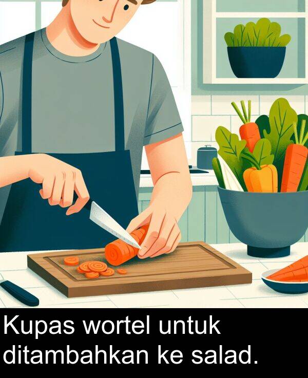 wortel: Kupas wortel untuk ditambahkan ke salad.