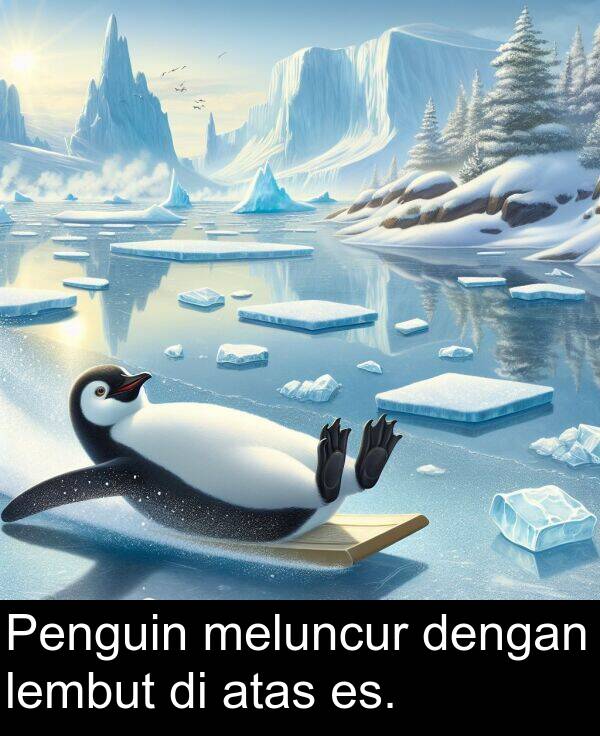 es: Penguin meluncur dengan lembut di atas es.
