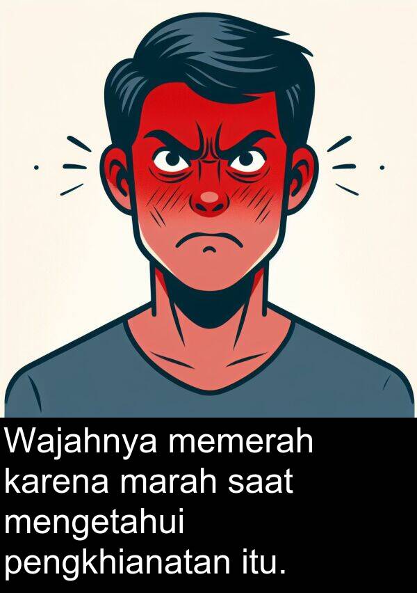 marah: Wajahnya memerah karena marah saat mengetahui pengkhianatan itu.