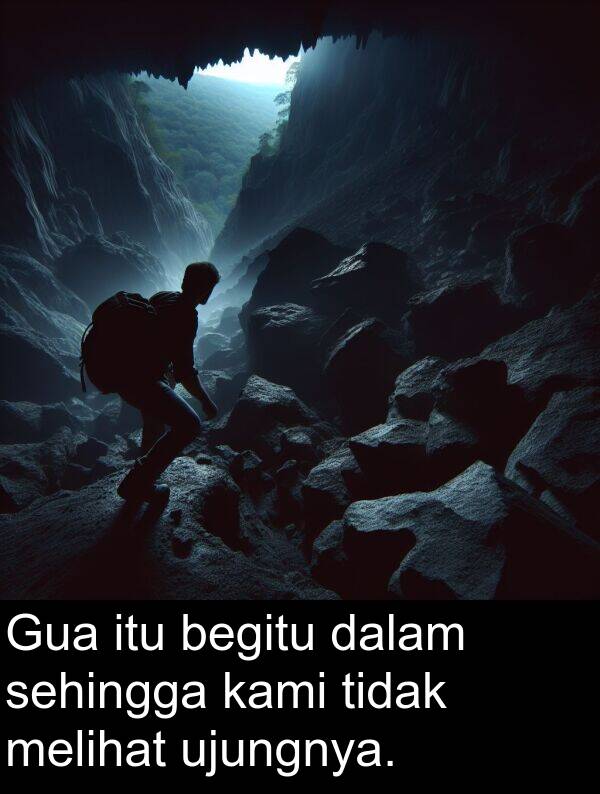 melihat: Gua itu begitu dalam sehingga kami tidak melihat ujungnya.