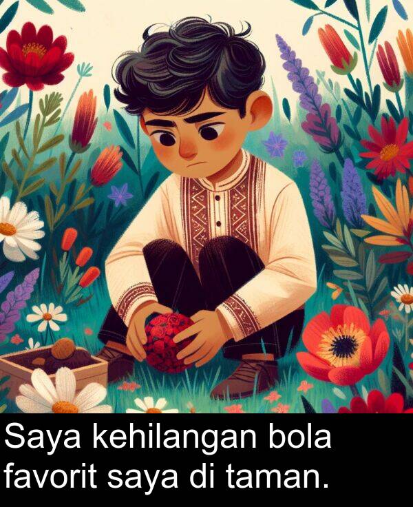 saya: Saya kehilangan bola favorit saya di taman.