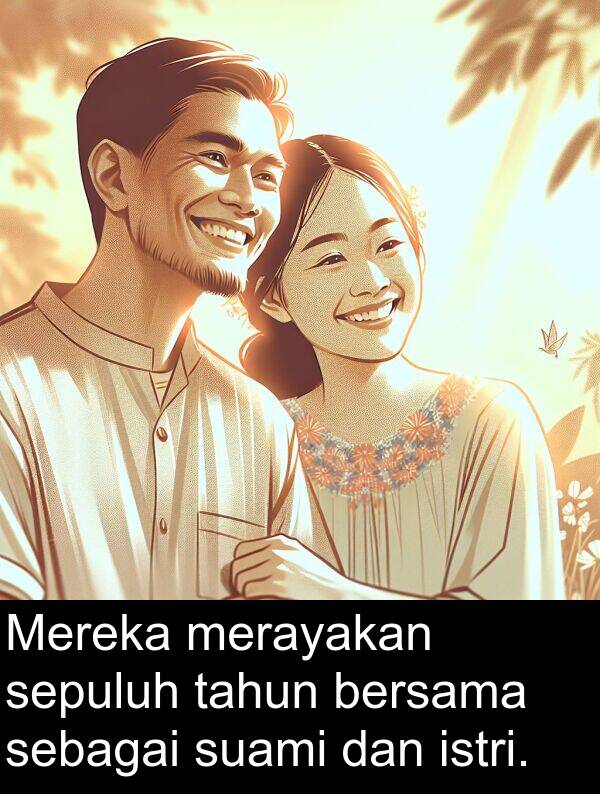 sebagai: Mereka merayakan sepuluh tahun bersama sebagai suami dan istri.