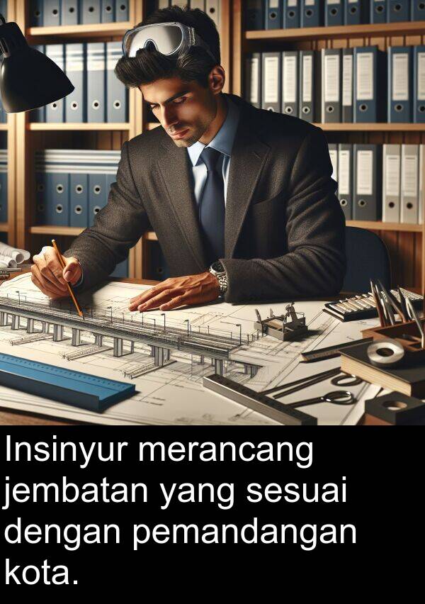 jembatan: Insinyur merancang jembatan yang sesuai dengan pemandangan kota.