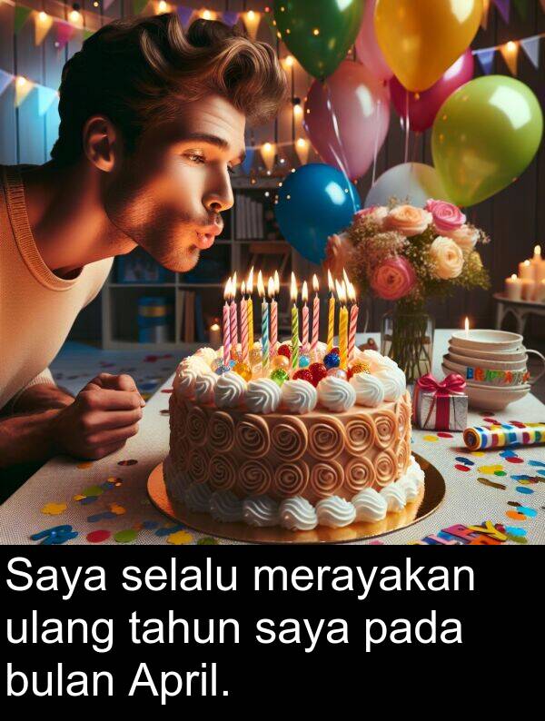 tahun: Saya selalu merayakan ulang tahun saya pada bulan April.
