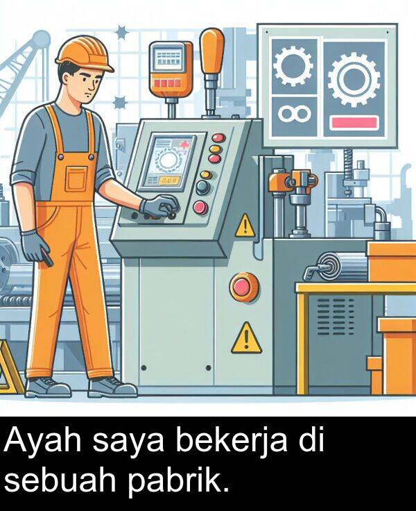 saya: Ayah saya bekerja di sebuah pabrik.