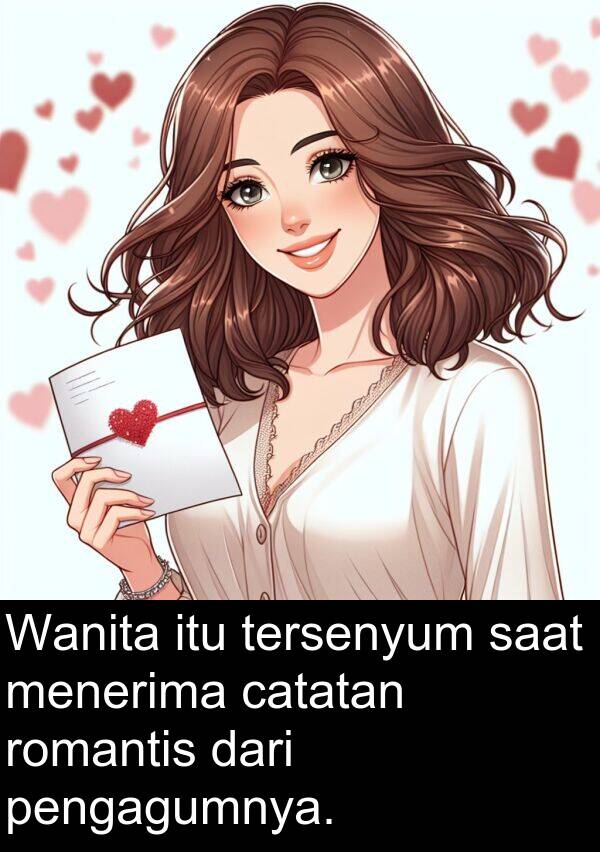 pengagumnya: Wanita itu tersenyum saat menerima catatan romantis dari pengagumnya.