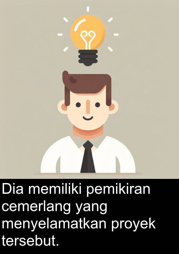 pemikiran: Dia memiliki pemikiran cemerlang yang menyelamatkan proyek tersebut.