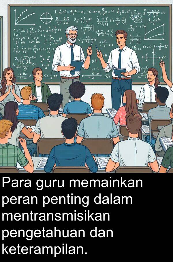 memainkan: Para guru memainkan peran penting dalam mentransmisikan pengetahuan dan keterampilan.