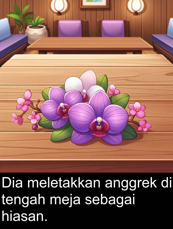sebagai: Dia meletakkan anggrek di tengah meja sebagai hiasan.