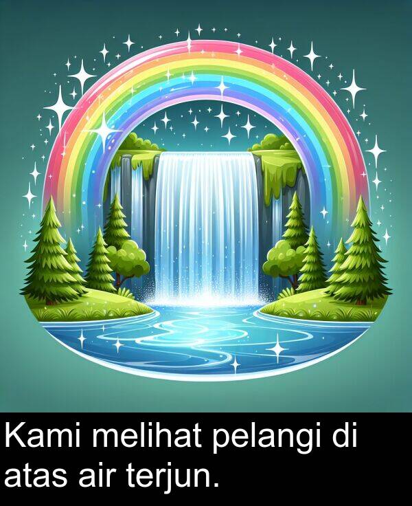 melihat: Kami melihat pelangi di atas air terjun.