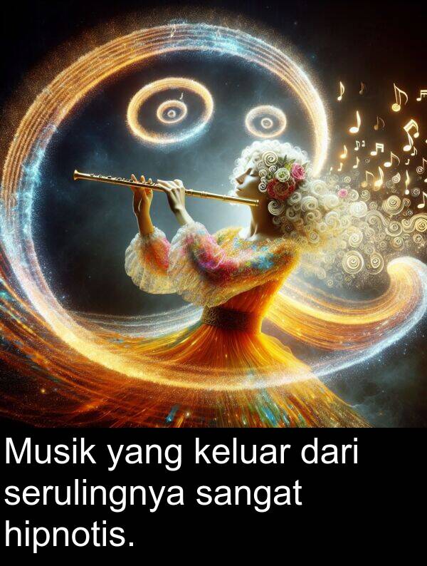hipnotis: Musik yang keluar dari serulingnya sangat hipnotis.