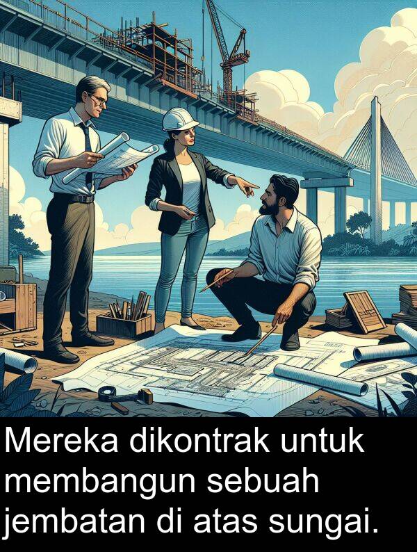 jembatan: Mereka dikontrak untuk membangun sebuah jembatan di atas sungai.