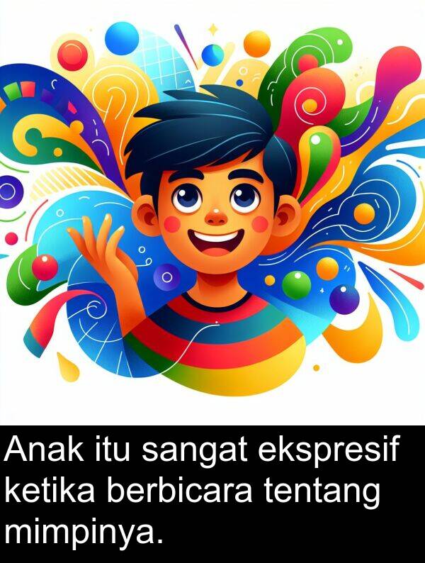 ekspresif: Anak itu sangat ekspresif ketika berbicara tentang mimpinya.