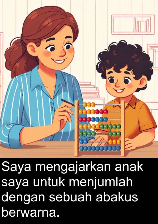 menjumlah: Saya mengajarkan anak saya untuk menjumlah dengan sebuah abakus berwarna.