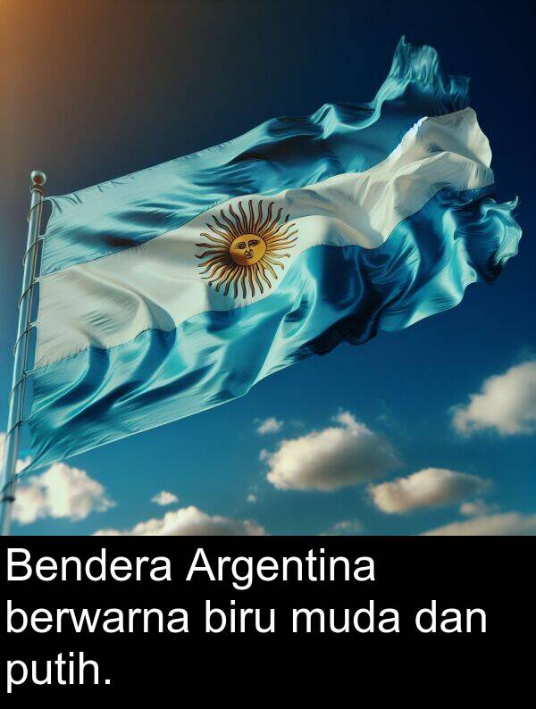 muda: Bendera Argentina berwarna biru muda dan putih.