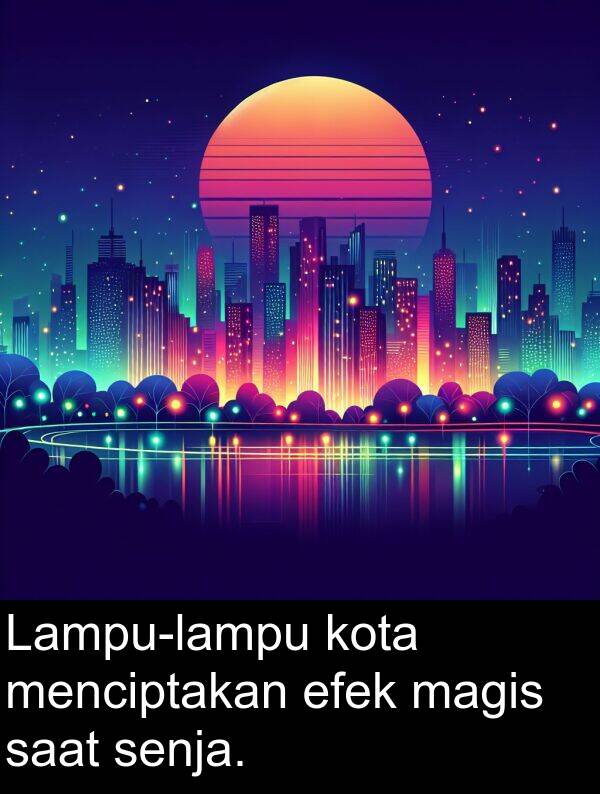 magis: Lampu-lampu kota menciptakan efek magis saat senja.
