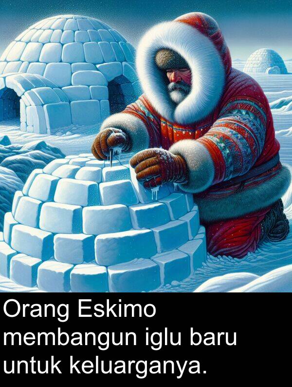 membangun: Orang Eskimo membangun iglu baru untuk keluarganya.