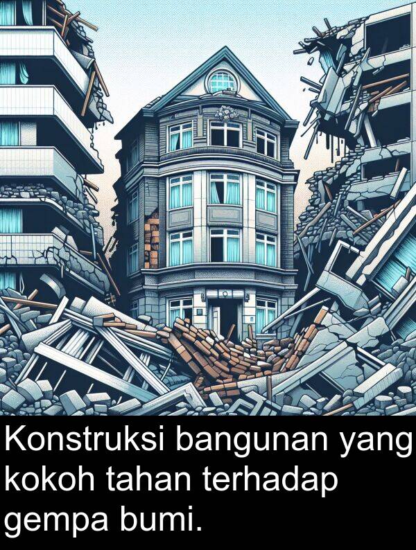terhadap: Konstruksi bangunan yang kokoh tahan terhadap gempa bumi.